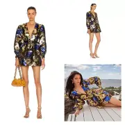 Alice McCall Night Light Metallic Floral Long Sleeve Mini Dress US 8 NWT Party