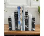 Marble 3 Book Ends Handmade Bookends for Book Shelf & Desk Organizer - Decorative Tabletop Hold Books Heavy Duty for Study Room - Black & White