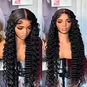 Unprocessed Virgin Hair 5x5 Closure 13x4 Lace Front Wig Free Part Brazilian Hair Deep Wave Black Wig 130% 150% Density 100% Virgin Glueless Pre-Plucked For Wom