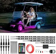 4PCS Golf Cart Underglow LED Light Strip Kit, 16 Color RGB LED Strip Kit with Music Sync Multi-Mode, Waterproof Neon Accent Lighting Kit with Remote Control, 9-12V Input for EZGO Yamaha Club Car