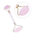 Natural Double Head Rose Quartz Jade Slimming Face Beauty Massage Roller (Gold)✈