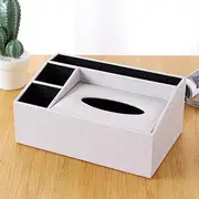 Namzi Tissue Box Cover Leather Retro Rectangular Multifunctional Remote Control Stationery Napkin Holder, Modern Facial Tissue Pumping Paper Dispenser Desk Organizer Storage Box Home，White B
