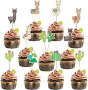 Llama Cactus Cupcake Toppers Party Cake Toppers 48PCS, Mexican Fiesta Alpaca Cactus Theme Party Supplies Cake Decorations for Baby Shower and Birthday Party