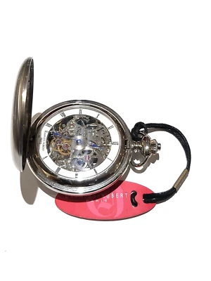Charles Hubert Skeleton Pocket Watch Mechanical Automatic White Dial Vest chain