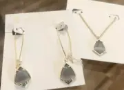 New W Tag Kendra Scott Set Cory Necklace/Carinne Earrings Gold Tone Gray Stone