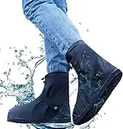 Shoe Covers with Zipper Hard Sole Version Waterproof Shoe Covers Reusable Galoshes for Rainy and Snowy Outdoors Garden etc, Rain Boots for Men Women (Black, XL)