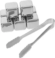 BUGUUYO 1 Set Reusable Stainless Steel Ice Cubes with Tong Metal Chilling Stones for Whiskey Wine Cocktails Present for Drink Lovers Easy to Clean and