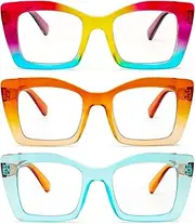 [REAVEE] Oprah Oversized Square Reading Glasses for Women Blue Light Blocking Large Frame Computer Readers Spring Hinge