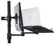ATDEC Notebook-Monitor Combo Mount on Post. Max load: 8kg (Flat), 5.5kg (curved). Up to 32" screens. Up to 18" notebooks (8kg). VESA 100x100