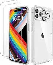 ORETech [4 in 1] for iPhone 14 Pro Case Clear with [2 x Tempered Glass Screen Protector][Camera Lens Protector] Crystal Clear Shockproof Protective Phone Case for iPhone 14 Pro