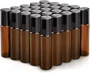 sungwoo 25 Pack Essential Oil Roller Bottles, 10ml Amber Glass Roller Bottles with Stainless Steel Roller Balls and Caps for Travel, Perfume and Lip Gloss