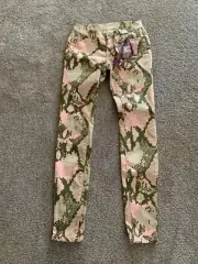 Vera Wang Leggings Skinny Pants “Princess” Pink Snakeskin Print Stretch Size 0