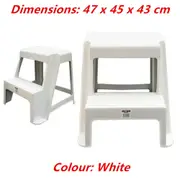 White Large Double Step Stool White Black 2-step Plastic Portable Ladder 47x45x43cm