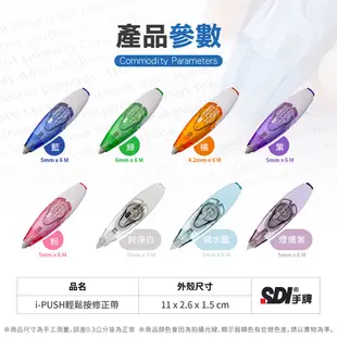 【SDI手牌】iPUSH輕鬆按修正帶(附替換帶) 文具用品 立可帶 修正帶 立可白 (4.8折)