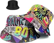 [TUONYIS] Pack of 2 Fishing Hats, Bucket Hat, Retro 80s 90s Style Fishing Hat, Unisex Double-Sided Summer Hat, for Disco Hip Hop Outdoor