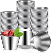 Mimorou 100 Pcs 2.5oz Metal Ramekins Stainless Steel Sauce Dipping Cups Ramekins Bulk Sauce Container Round Dipping Bowls Condiment Cup for Dish Butter Kitchen Restaurant Serving Party Dinner Cooking