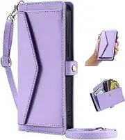 [HAOFUGUI] for Samsung Galaxy A70 / A70S Case, PU Leather Flip Cover with Magnetic Closure Card Slots Stand Function, with Adjustable Strap, Anti-Drop Wallet Case-Purple