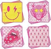 Preppy Party Decorations-40pcs Preppy Party Napkins, Pink Paper Emoji Smiley Face Napkin Smiley Face Birthday Decorations for Preppy Birthday Smiley Face Party Preppy Party Favors