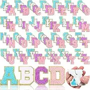 104 Pcs Chenille Letter Patches Iron on Letters Varsity Letter Patches Self Adhesive Chenille Patches Chenille Embroidered Patch for Clothing (White, Pink, Purple, Blue)