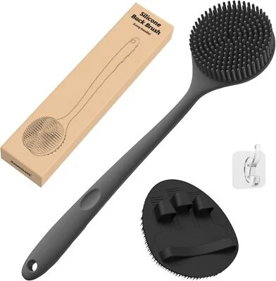 Silicone Back Scrubber & Bath Glove Set with Hook, Exfoliate & Lather