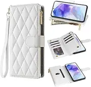 [Asuwish] Mobile Phone Case for Samsung Galaxy A55 5G Case with Strap Card Slot Foldable Leather Wallet Stand A 55 55A A555G Zip Mobile Phone Cases Wallet Cover Mobile Phone Cases Protective Phone Case