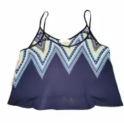 Lush Women's Crop Top Navy Geometric Pattern Medium NWT
