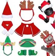 Saintrygo 8-Piece Christmas Cat & Dog Costume Set - Green & Red Polyester Ensemble - Small (Adjustable) - Santa, Reindeer, Elf Outfits - Cat & Dog Size