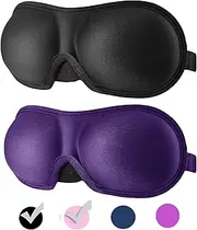 3D Eye mask for Sleeping,Machine Washable, Sleep Mask for Women, Blinder Blindfold Airplane with Travel Pouch (Black +Purple)
