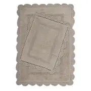 Yarra Textiles Tufted Bath Mat Rug Crochet Border, 2pcs. Set (60 x 90cm big, 40 x 60cm small) 1700 gsm+ (Beige)