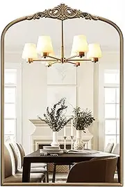 Wiserset Arched Antique Gold Mirror, 24"x36" Vintage Vanity Traditional Baroque Mirror, Ornate Arch Brass Mirror for Over Sink/Fireplace/Entryway/Bathroom