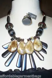 Chico's Tawny Statement Artisan Bib Necklace Manasa Stretch Ring Set SOLD OUT