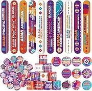 60 Pcs Asian Pacific American Heritage Month Gift Set Include 30 AAPI Slap Bracelets,30 Button Badges Pins for Asian Americans and Pacific Heritage Month Party Favors Supplies