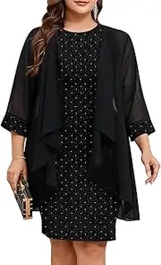 [ZOMVA] Plus Size Sparkly Formal Dress Suit 2 Piece Mother of The Bride Groom Chiffon Jacket Outfit Cocktail Evening