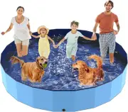 97" Foldable Dog Pool for Dogs Kids, Extra Large Non-Slip Kiddie Swimming Pool,