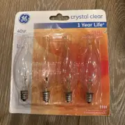 GE 40 Watt Crystal Clear Bent Tip CA-Type Light Bulbs w/Candelabra Base 4 Pack