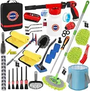 56Pcs Car Wash Cleaning Kit with Foam Gun, Car Wash Brush with Long Handle, Car Detailing Kit, Car Wheel Brush for Car Cleaning Supplies, Adjustable Hose Wash Sprayer-Quick Connector to Any Hose