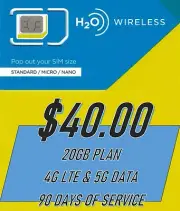 H20 Wireless 3 Months of Service - $40 Plan with 20GB of high speed data
