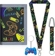[YTSMFL] Children's Neck Pouch, Purse Boys with Key Ring and Lanyard, Triple Folded Wallet for Back to School, Birthday Gift, Black, Einheitsgröße, Classic