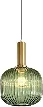TONFON Scandinavian Creative Bar Chandelier Personalized Simple Striped Glass Pendant Light Single Head Green Glass Hanging Light for Kitchen Island Living Room Bedroom Bedside Dining Room Hallway(A)