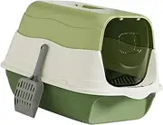 WeiLaiKeQi Hooded Cat with Front Door Flap Hooded Cat Litter Tray Kitten Potty for Indoor Cats, Green