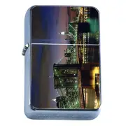 Windproof Refillable Flip Top Oil Lighter New York D5 Skyline Brooklyn Bridge