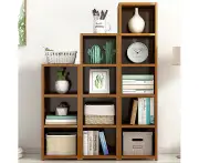 Bamboo Adjustable Shelf Bookcase Display Storage Rack Stand Livingroom Bedroom Set