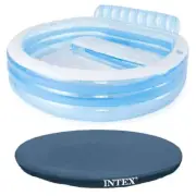 Intex Swim Center Inflatable Family Lounge Pool w/Built In Bench + 8 Foot Cover