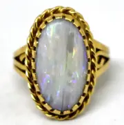 14K Yellow Gold and Natural Opal Ring Signed Size 6 3/4