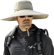 [Peicees] Men Wide Brim Sun Hats UPF50+ Waterproof Breathable Bucket Hat with Removable Top for Fishing Hiking Camping Hunting