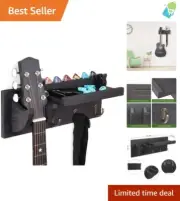 Rustic Guitar Wall Mount with Storage Shelf and 3 Hooks for Decor & Organization
