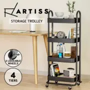 Artiss Storage Trolley Kitchen Cart 4 Tiers Rack Shelf Frame Organiser Black