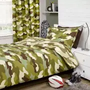 CAMOUFLAGE SINGLE DUVET COVER & 66" x 54" CURTAINS SET ARMY CAMO