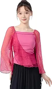 [Angcoco] Women's Mesh Split Flowy Sleeve Blouse Top for Dance