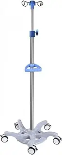 Portable IV Pole Stainless Steel 4 Hook IV Pole Stand w/5 Lock Wheels Adjustable Height Air Cushion Lift Infusion Stand for Hospital and Home